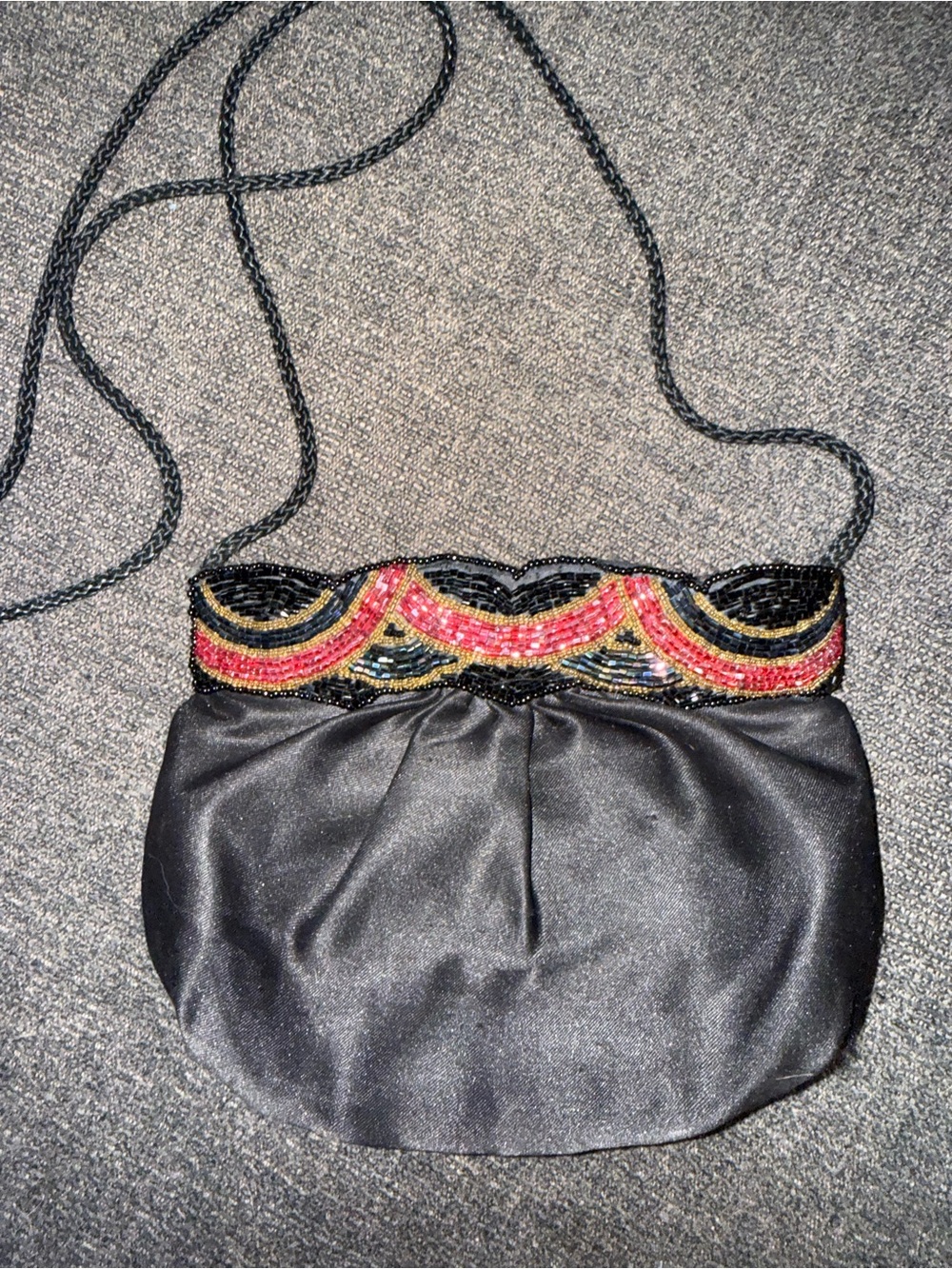 Vintage satin Evening Beaded Bag with Pink & Gold Accents